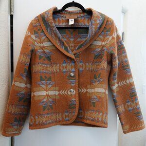 Pendleton Jacket Blazer Wool Medium Southwestern Tan Gold Brown